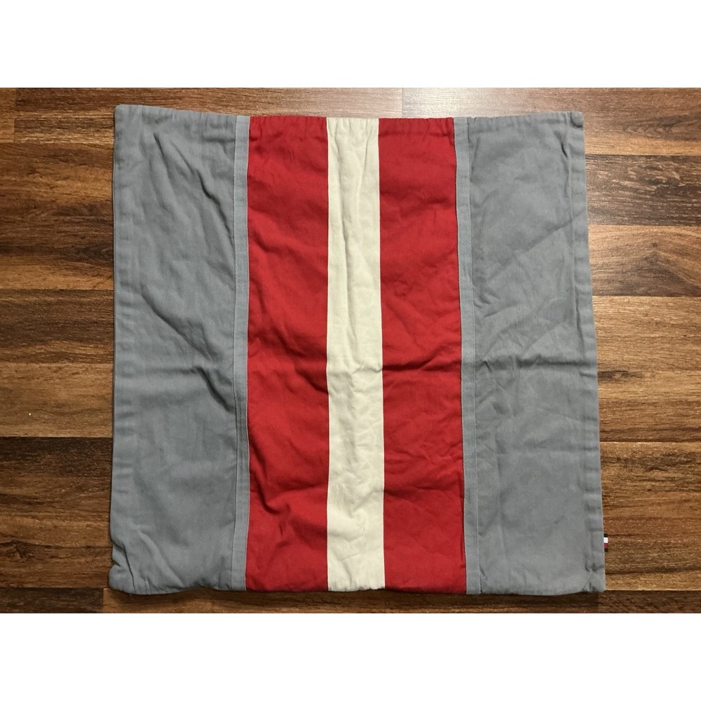 Single Tommy Hilfiger EURO Pillow Sham Striped Grey Red White 100% Cotton